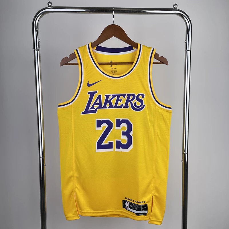 Lakers' 22-23 season home yellow Nike jersey, number 23 James basketball jersey, men's NBA custom retro city version, sports vest, hot press printing
