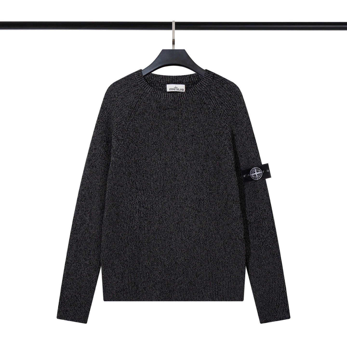 岛 Logo徽章圆领套头宽松棉质插肩反光长袖毛衣