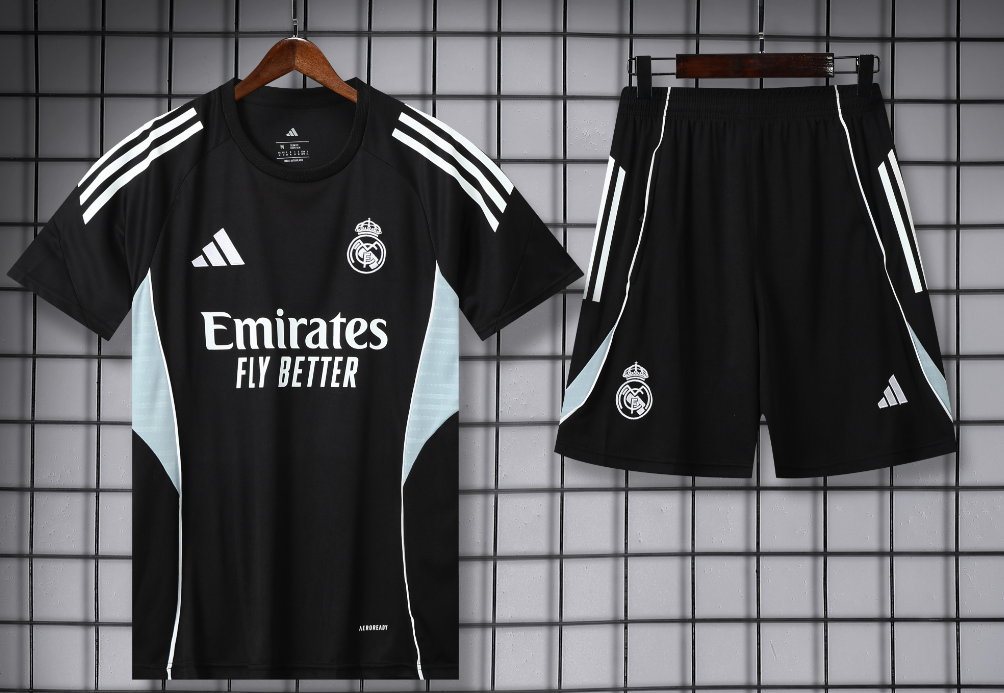 Adidas Football Jerseys Club training shirt and shorts set — 25-26 Real Madrid black*Top quality