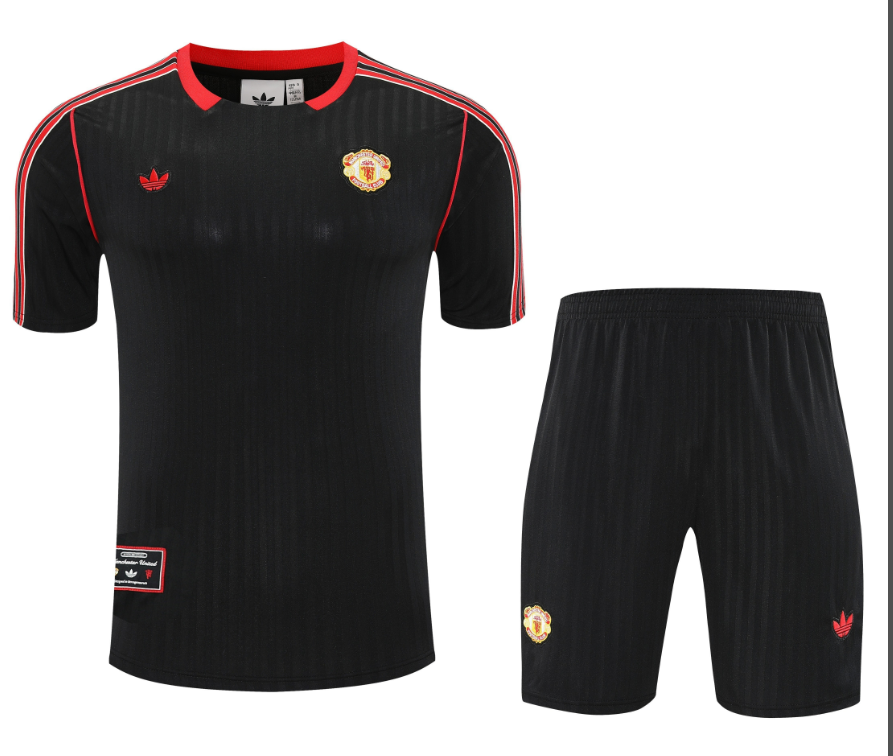 Adidas Football Jerseys Club training shirt and shorts set — 25-26 Manchester United Black*Top quality