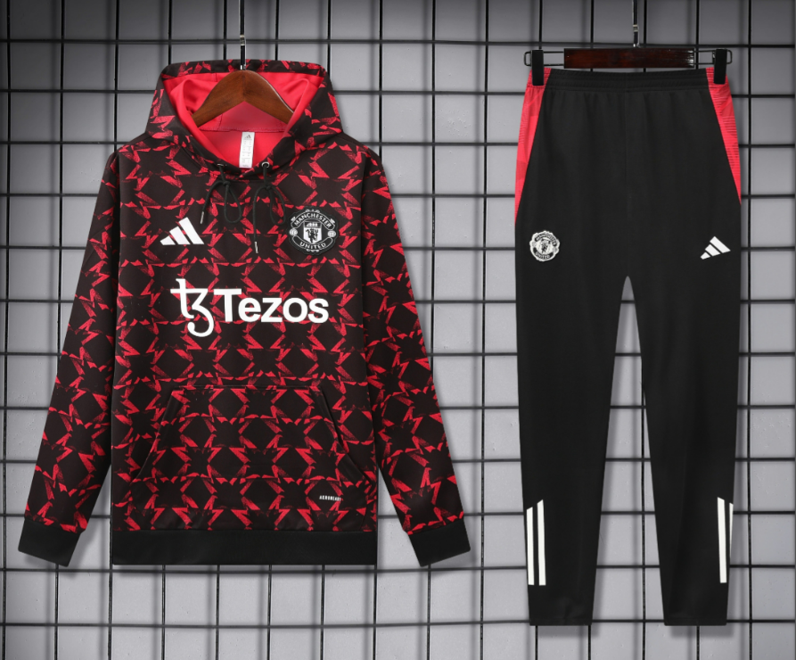 Adidas Tracksuits Football Club Hooded Tracksuit — 2526 Manchester United Red and Black