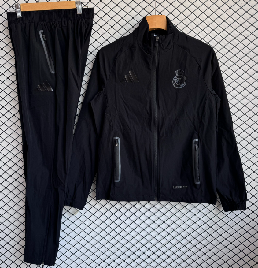 Adidas Tracksuits Football training tracksuit with zip-up jacket and tapered pants — 26 Real Madrid black suit