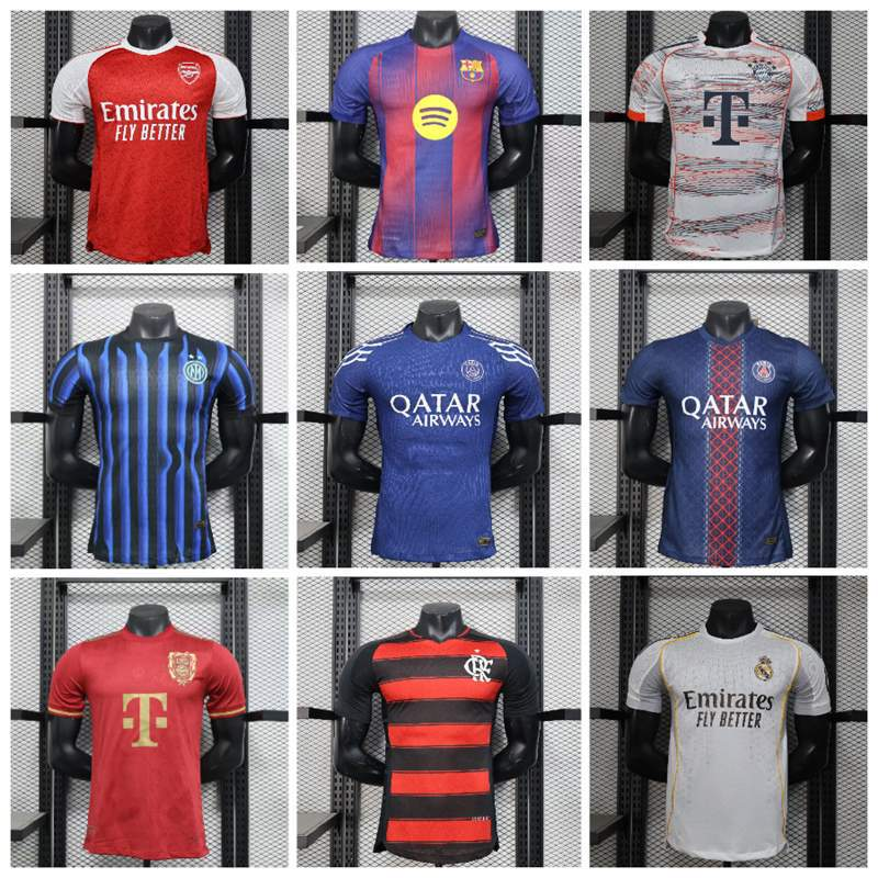 Various Football Club Jerseys in Different Colors and Designs