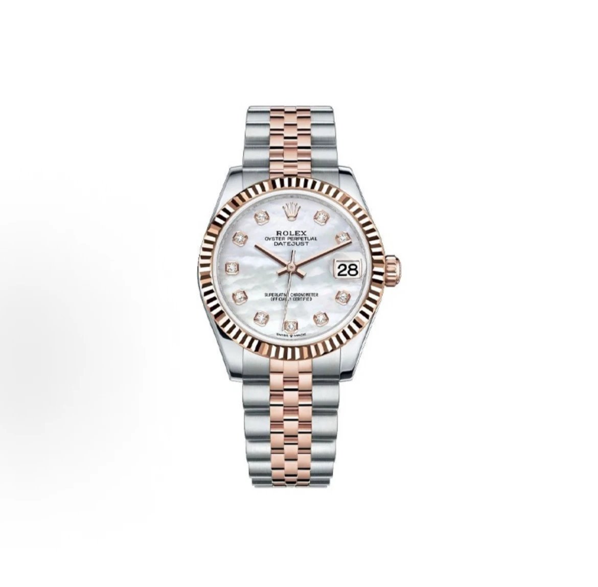 Rolex Datejust Watch - White Mother-of-Pearl Dial with Diamond Hour Markers-010353