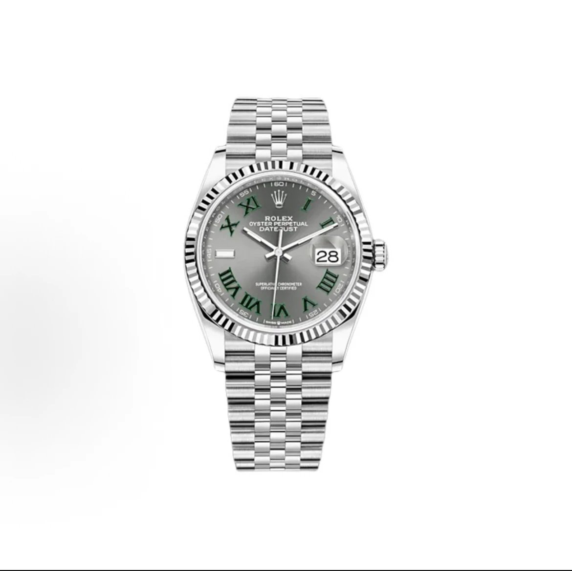 Rolex Datejust Watch - Slate Grey Dial with Green Roman Numerals-010185