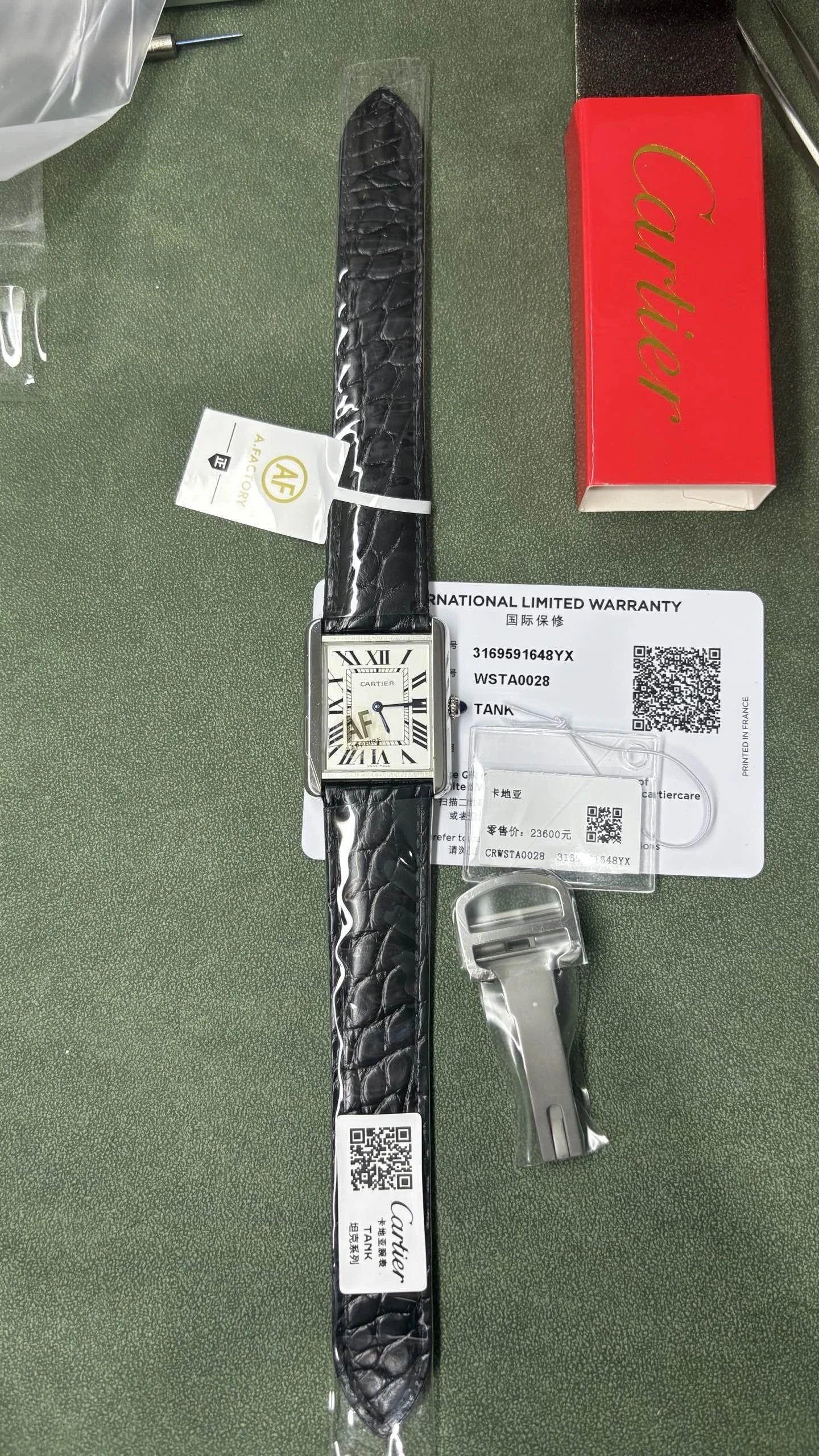 Cartier Tank Watch - Silver Case, White Dial, Black Alligator Strap-010968