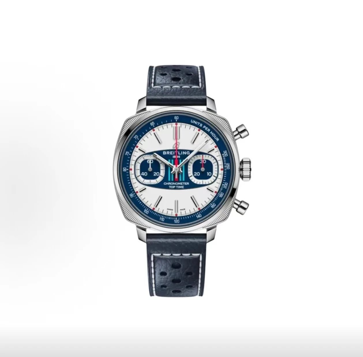 Breitling Top Time Chronometer Watch - White Dial with Blue Subdials and Green Luminescence-011030