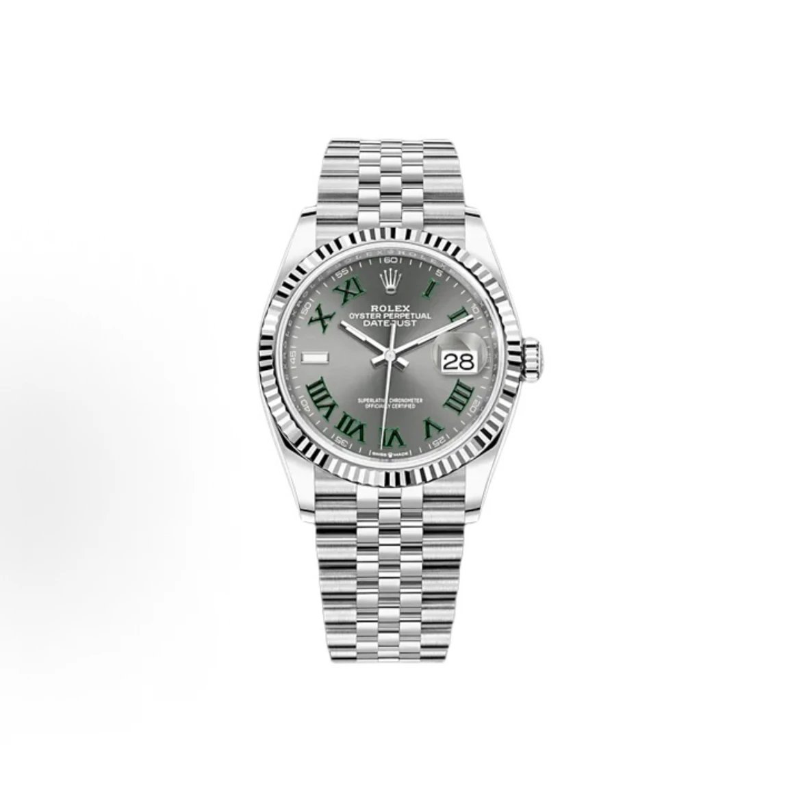 Rolex Datejust Watch - Grey Dial with Green Roman Numerals-009576