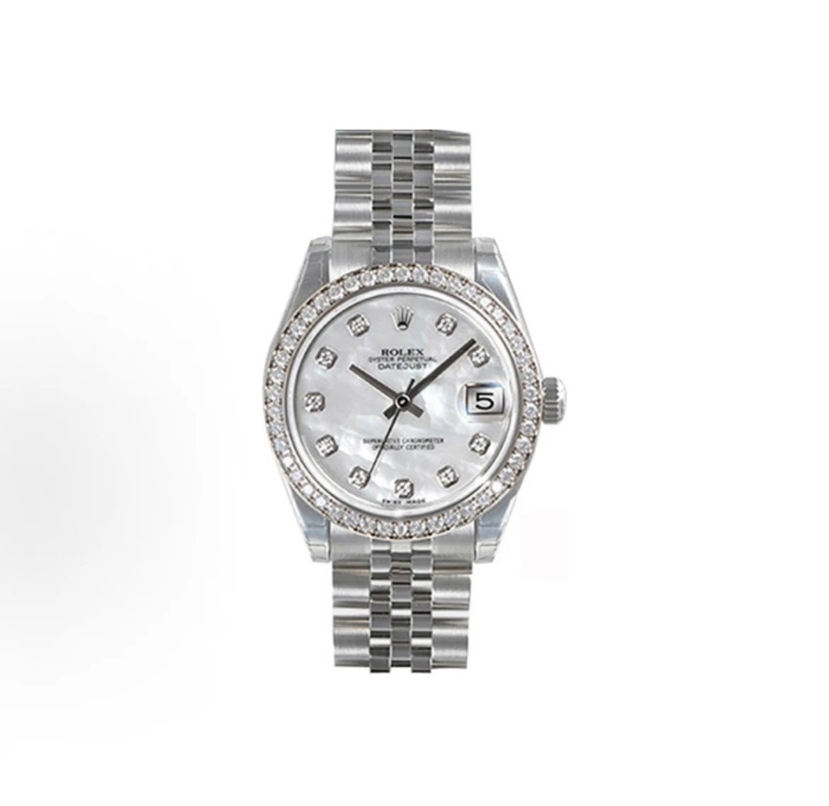 Rolex Datejust Watch - Mother-of-Pearl Dial with Diamond Bezel and Hour Markers-010117