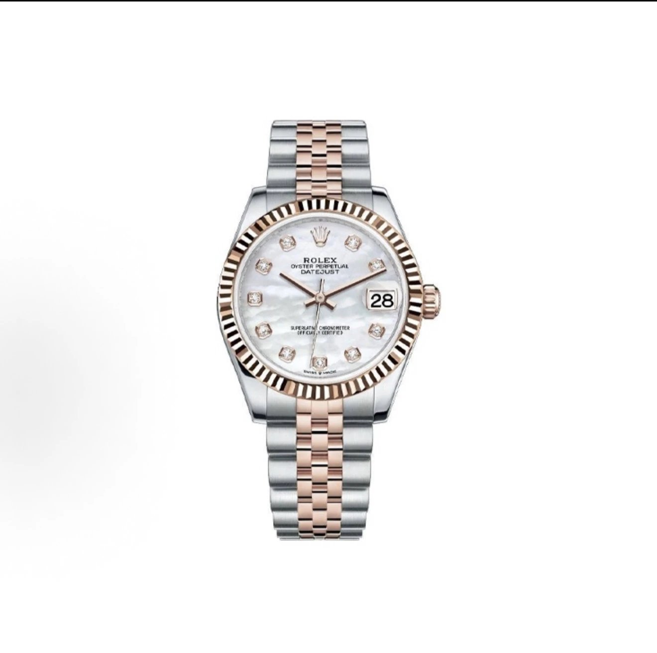 Rolex Datejust Watch - White Mother-of-Pearl Dial with Diamond Hour Markers-010402