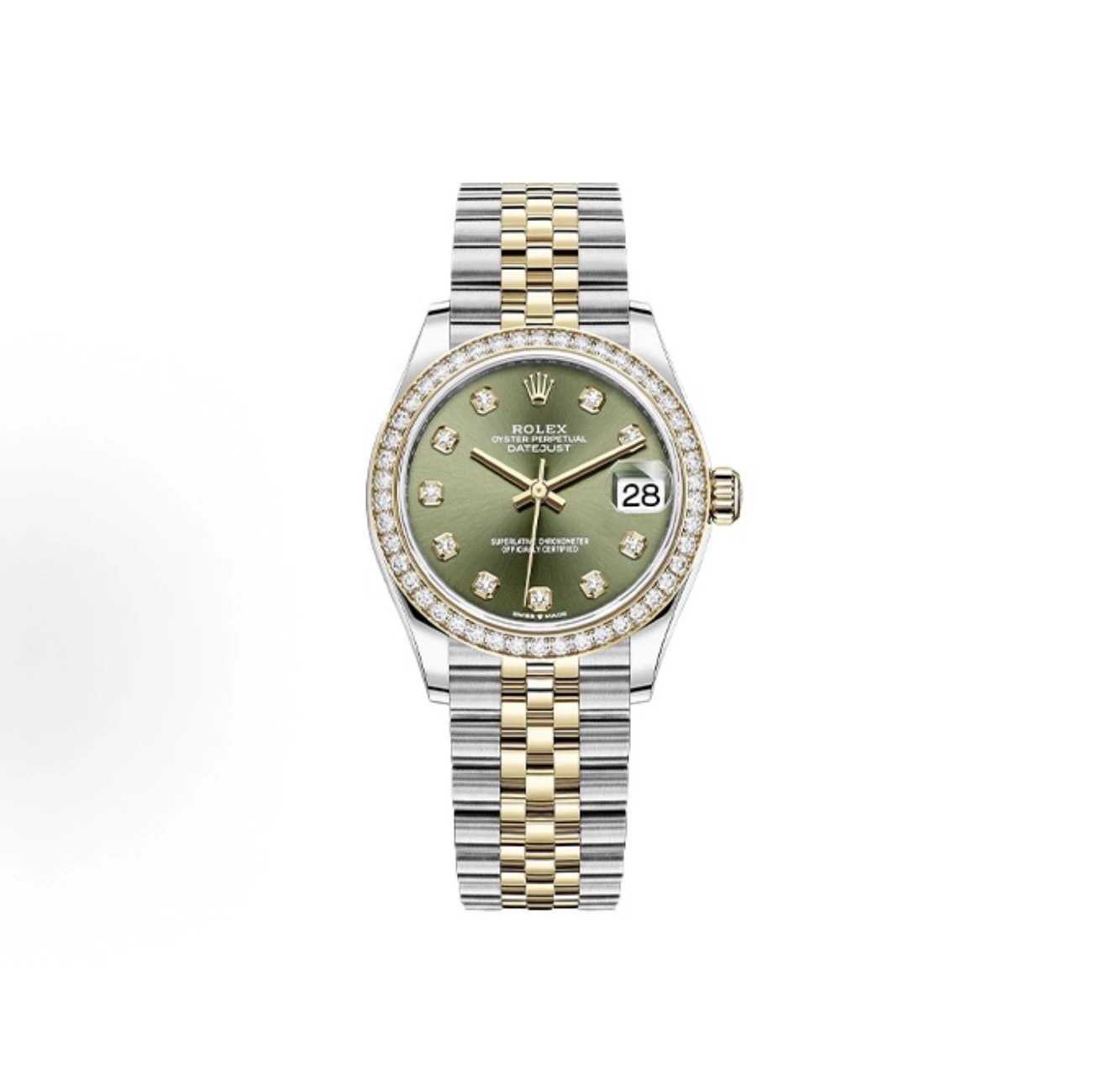 Rolex Datejust Watch - Olive Green Dial, Diamond Bezel & Hour Markers-010034