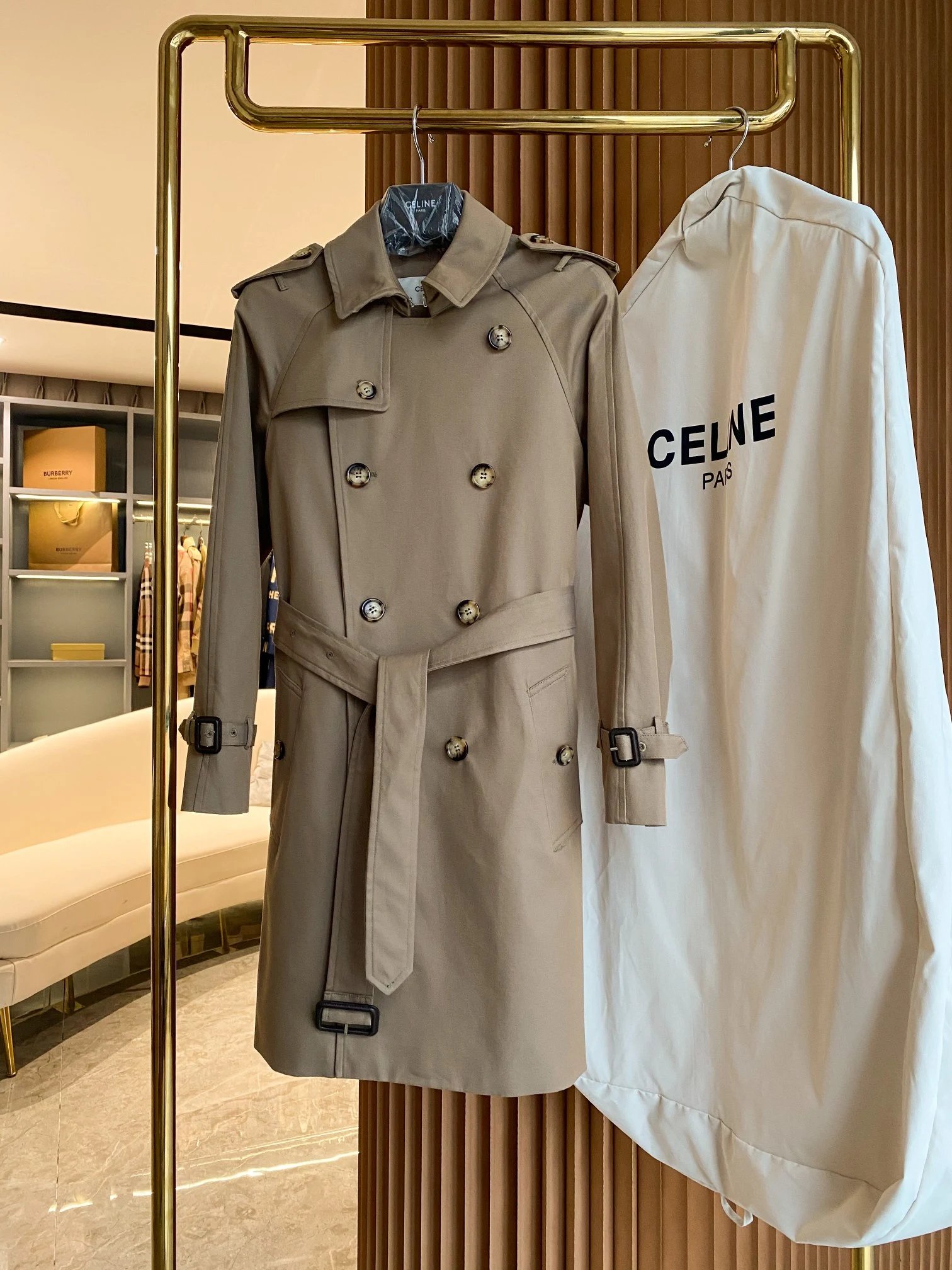 [Damen bekleidung] C * eline kurze Trenchcoat aus Baumwoll mischung