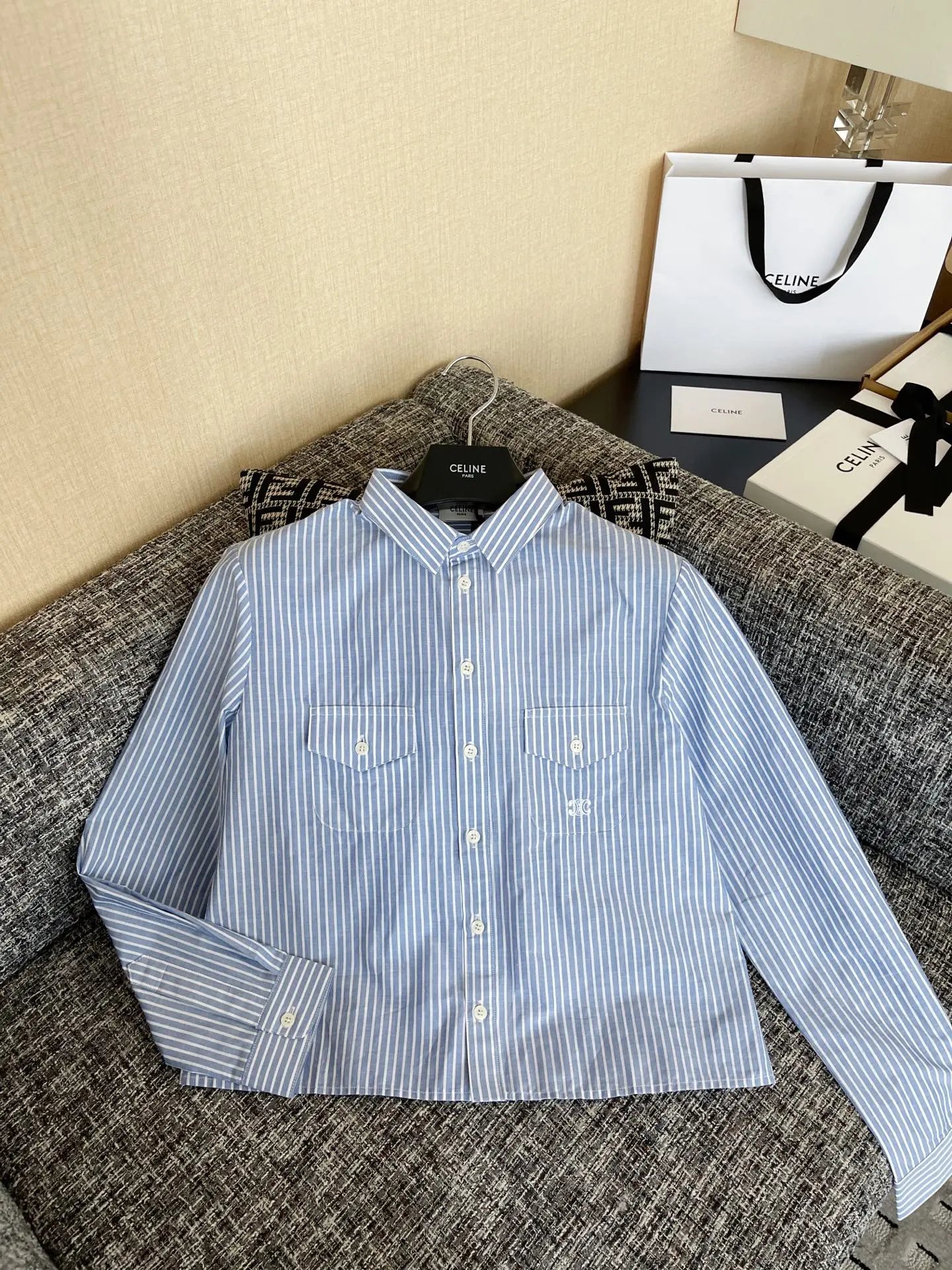 [Damen bekleidung] Celine Celine 25 Frühlings gestreiftes Hemd