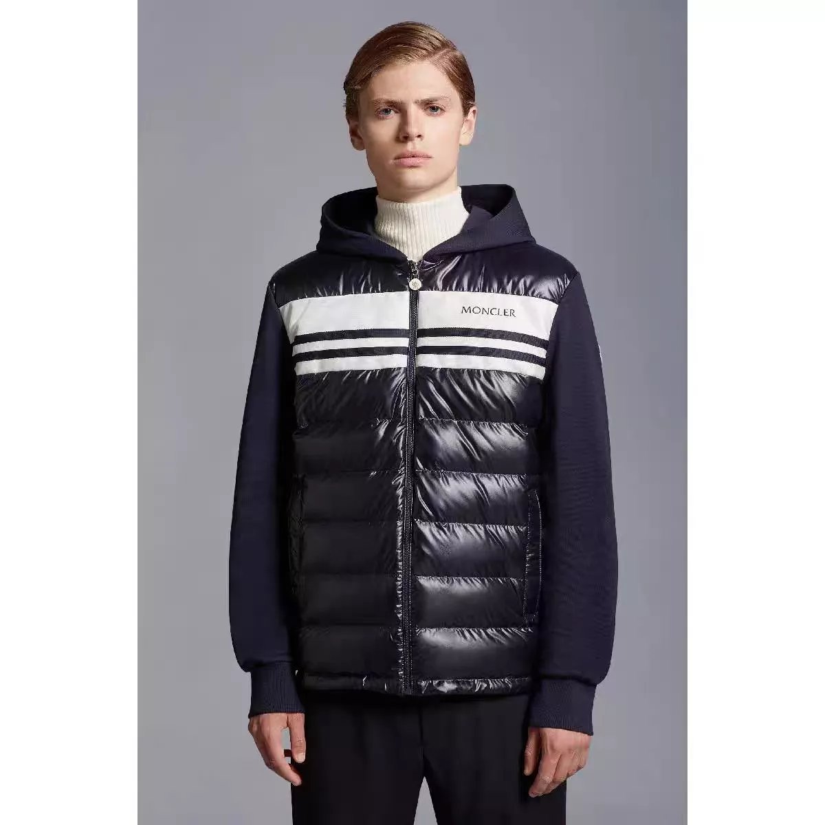 MONCLE Hooded Cardigan  Nylon Blended Fabrics Street Style Long Sleeves Plain Logo  3