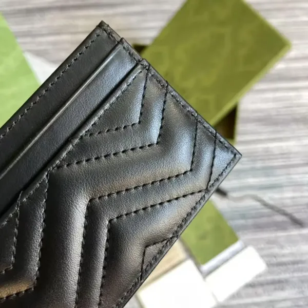 Gucci Marmont Mini Card Holder Black Quilted Leather with Gold GG Logo - 6