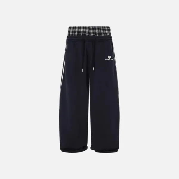 A-COLD-WALL* Wide-Leg Sweatpants Navy with Plaid Waistband - 1