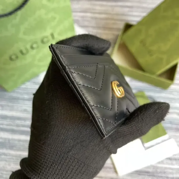 Gucci Marmont Mini Card Holder Black Quilted Leather with Gold GG Logo - 5