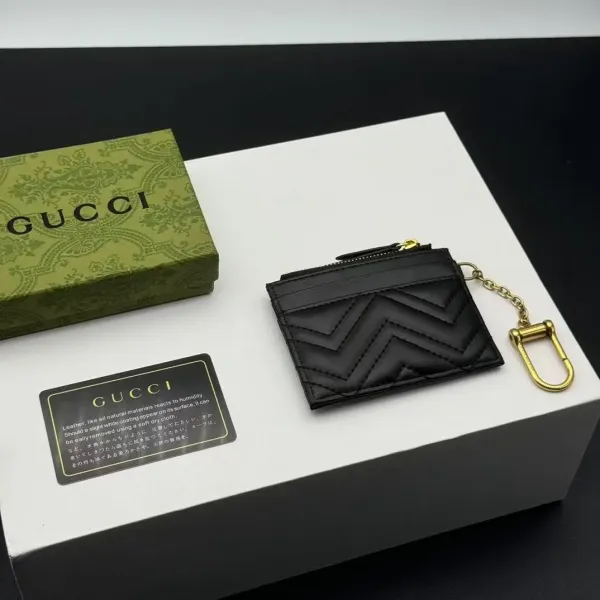 Gucci Marmont Mini Card Holder Black Quilted Leather with Gold GG Logo - 9