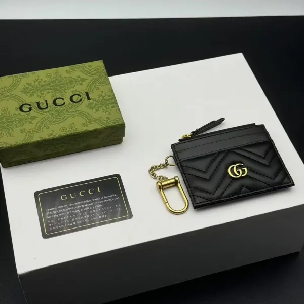Gucci Marmont Mini Card Holder Black Quilted Leather with Gold GG Logo - 8