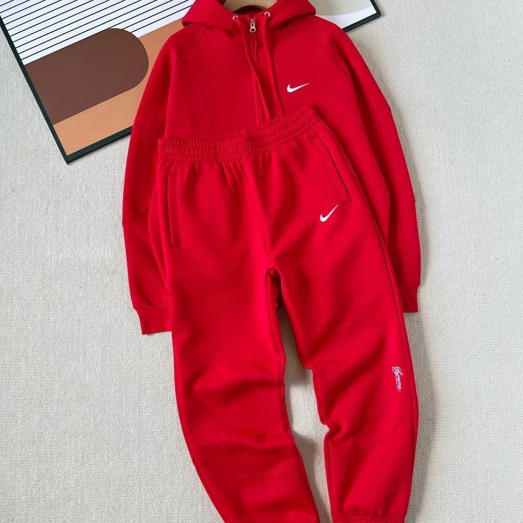 Nike Sportswear Club Fleece Red Hoodie and Sweatpants Set