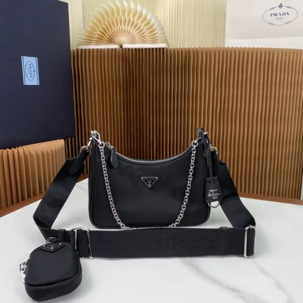 Prada Re-Edition 2005 Black Nylon Shoulder Bag with Chain Strap - 1