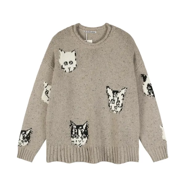 Acne Studios Cat Intarsia Knit Beige Sweater - 1