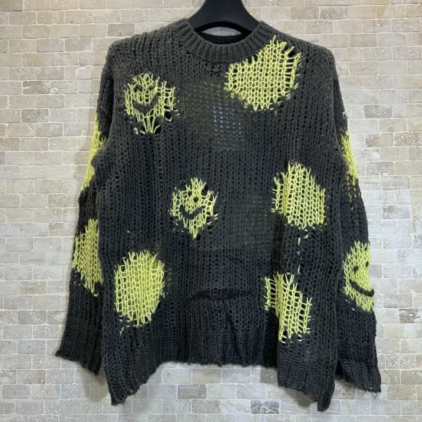 Off-White Deconstructed Smiley Knit Sweater Black/Lime Green - 1