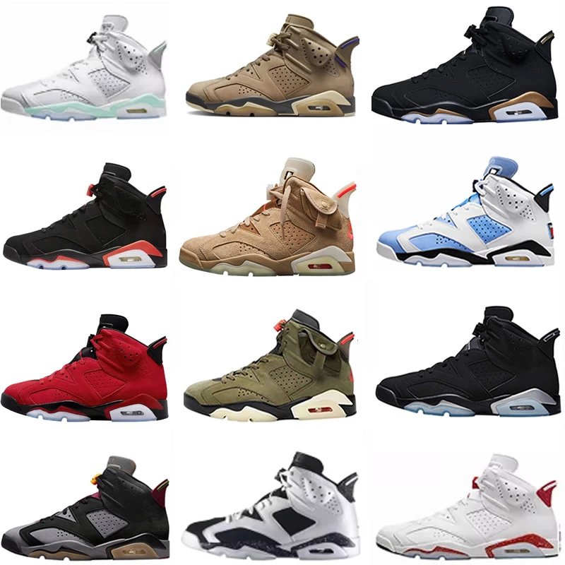 AJ6 Black Red Qiao 6 Air Jordan 6 Ghost Face Olive Green Bull Red Black Green Electric Green Black Gold Reverse Oreo North Carolina Blue University Blue White Red Oreo TS Co branded Khaki Brown Georgetown Grey White Yellow White Blue Brown Chinese Knot Embroidered Basketball Shoes Men's Shoes Women's Shoes