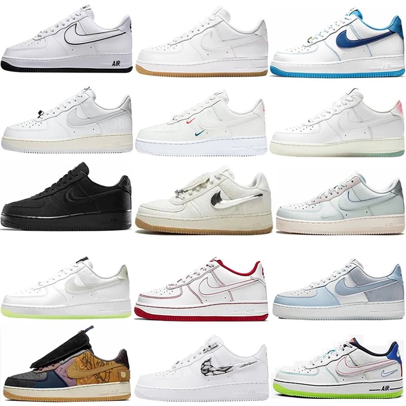 Nike Air Force 1 AF1 White Metallic Swoosh Zip-Up Collab Ghost Face Patch Canvas Reversible Sneakers Pure White Gum Sole Black/White White/Red Little Rock Park Smiley Devin Booker White/Blue Off-White/White Double Swoosh Miami White/Green/Pink Peach Black Hemp Canvas Sneakers Unisex