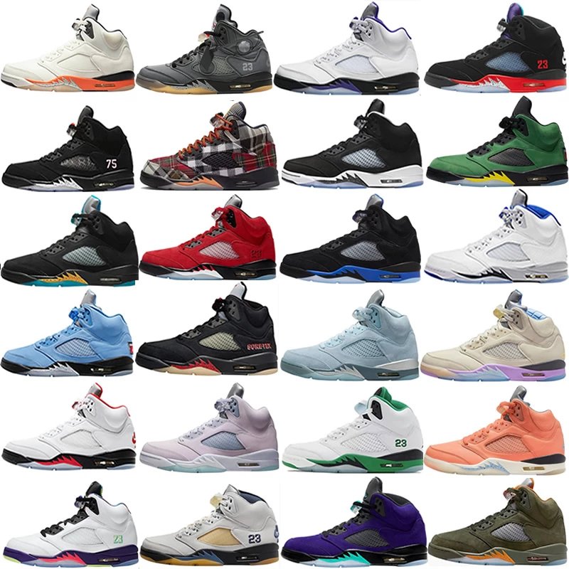 Air Jordan 5 - Grey/Pink, Paris Saint-Germain Collaboration, Black Translucent, Rukawa White/Red, Fire Red, White/Purple, Black/Red, Bulls Red, Ice Blue, UNC Blue, Black/Red, Black/Blue, Black/White/Red Plaid, Georgetown, DJ, Lake Blue, AMM Collab Oxidized, Basketball Shoes for Men and Women