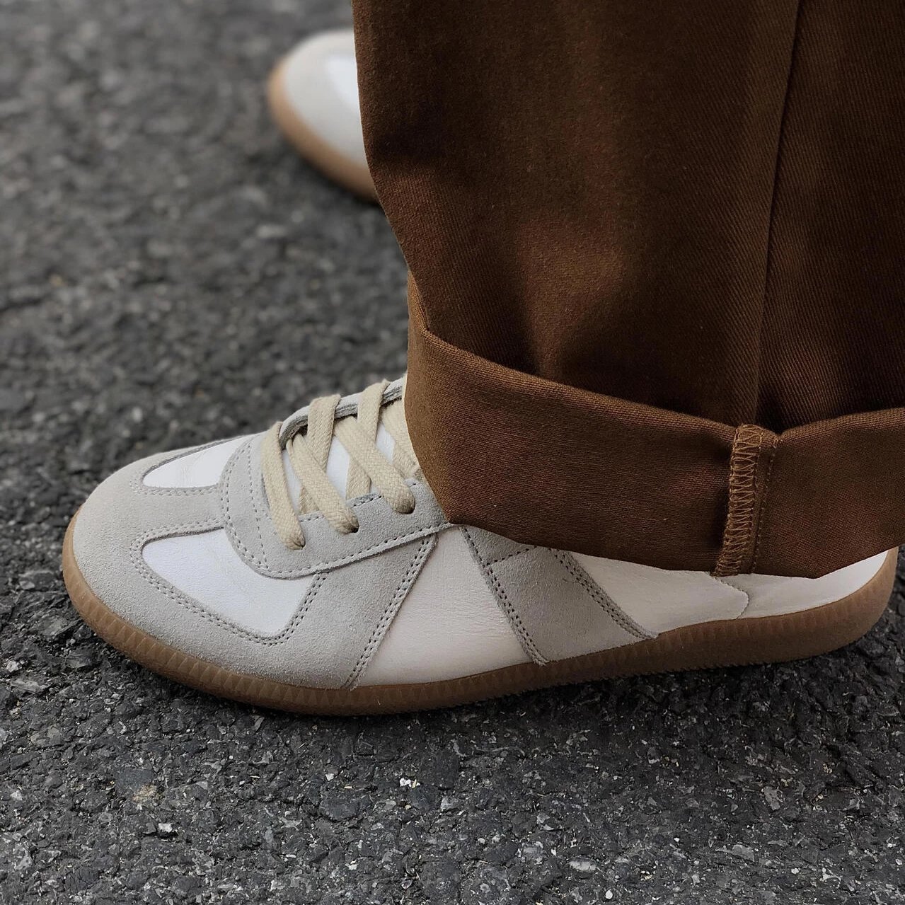 [Original Only] MM6 Maison Margiela 22 Classic Replica Leather Low Sneaker - Classic German Army Trainer White Board Shoes