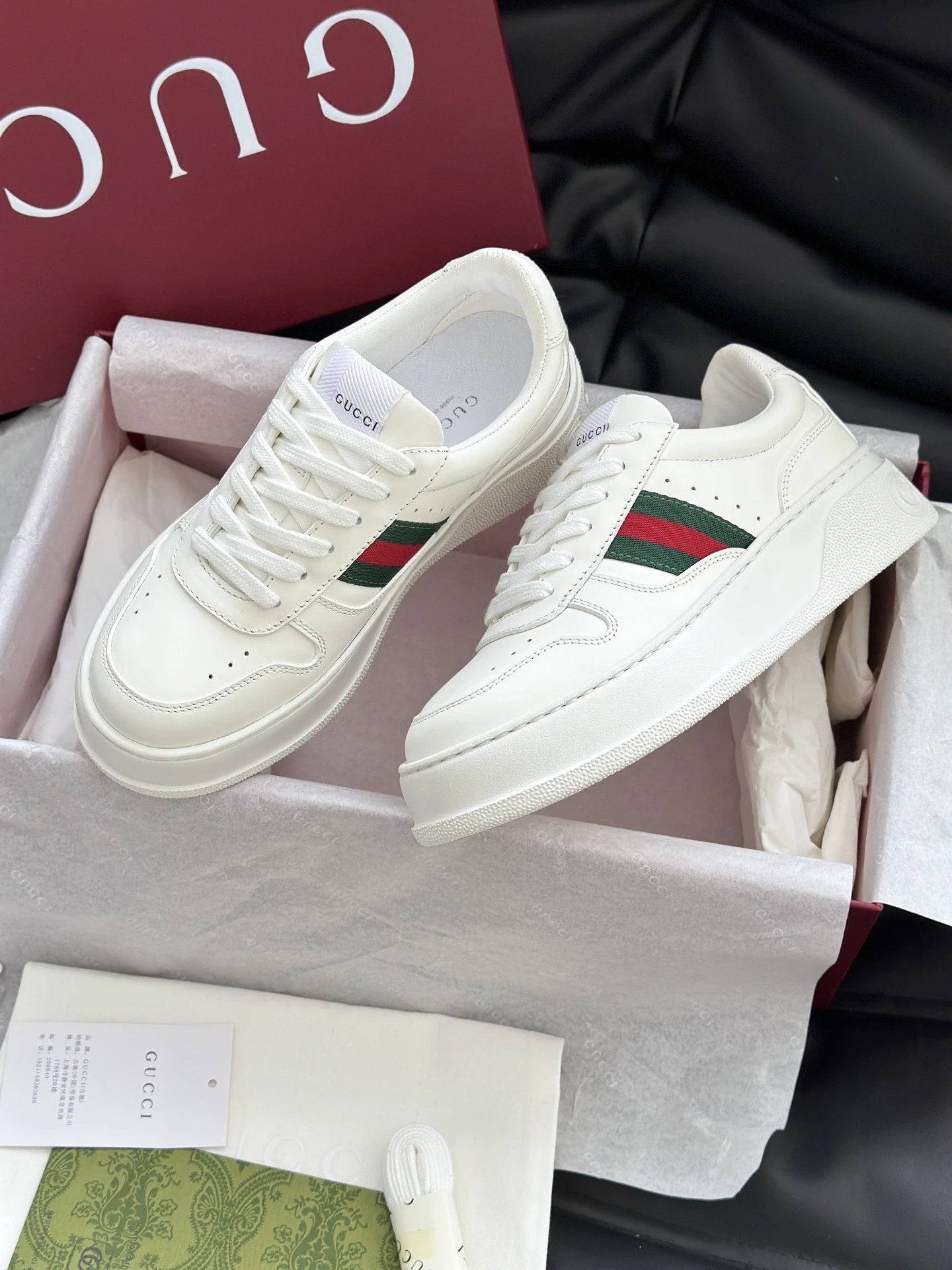 [Authentic Only] Gucci Chunky Trainers Leather Sneaker Low-Top Platform Versatile Leather Casual White Sneakers