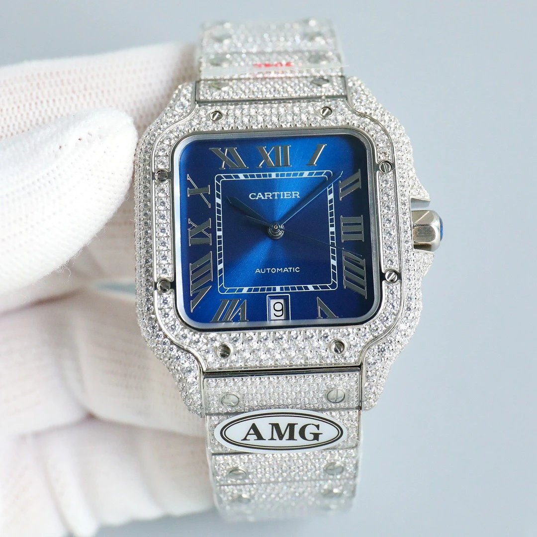 Cartier Santos de Cartier Iced Out Blue Dial WSSA0030
