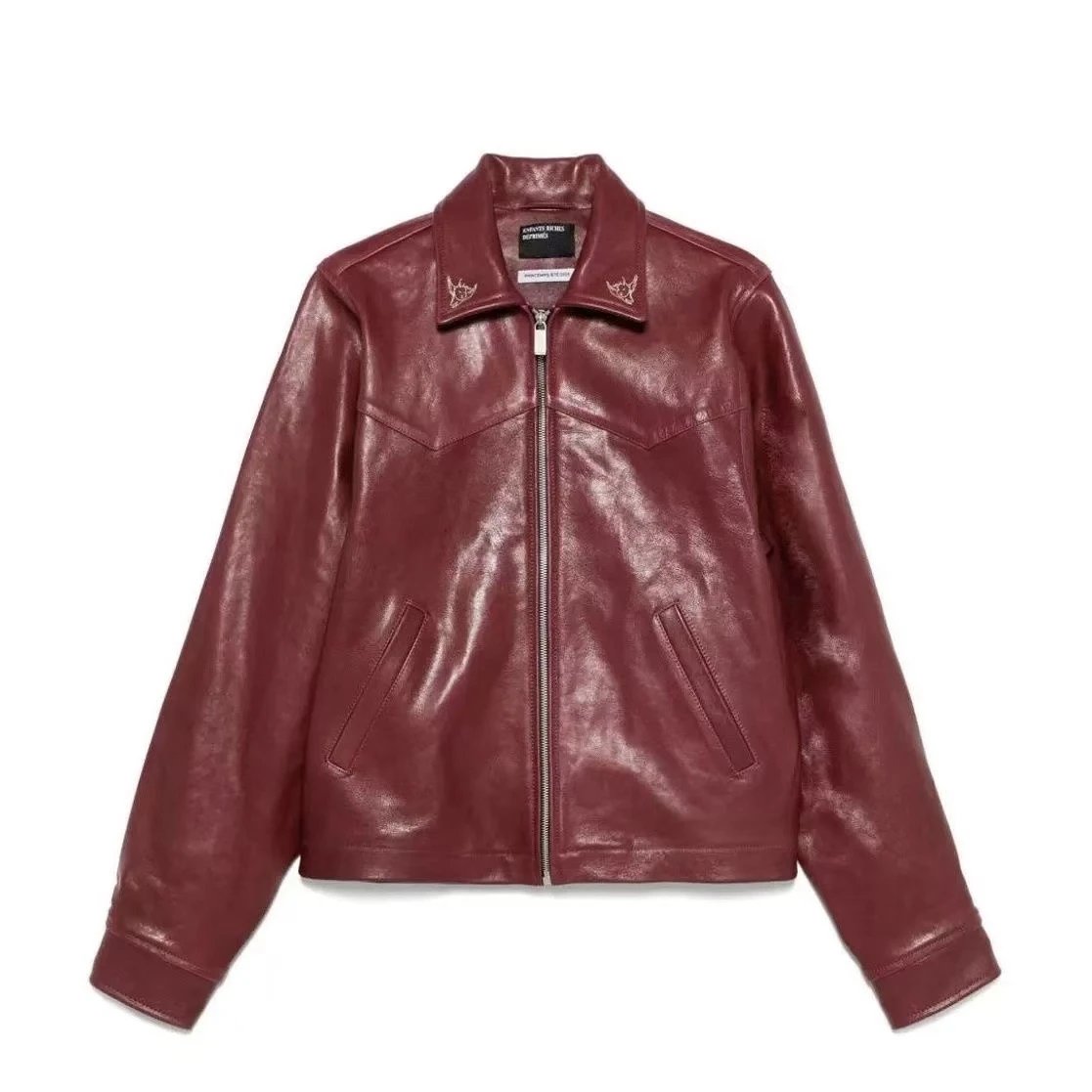 Embroidered leather jacket jacket
