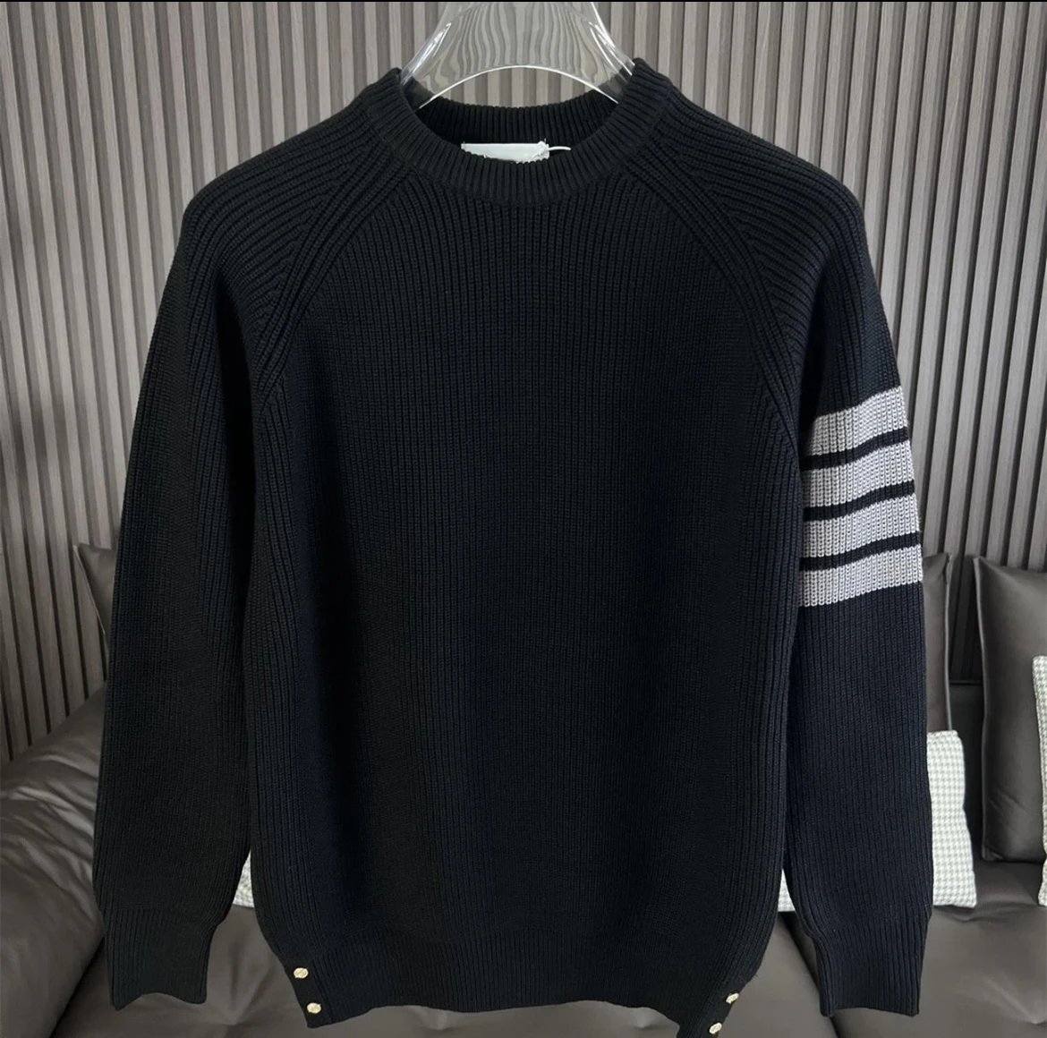 Thom Browne Classic Four-Bar Stripe Crewneck Sweatshirt Light Blue Sweater - 16