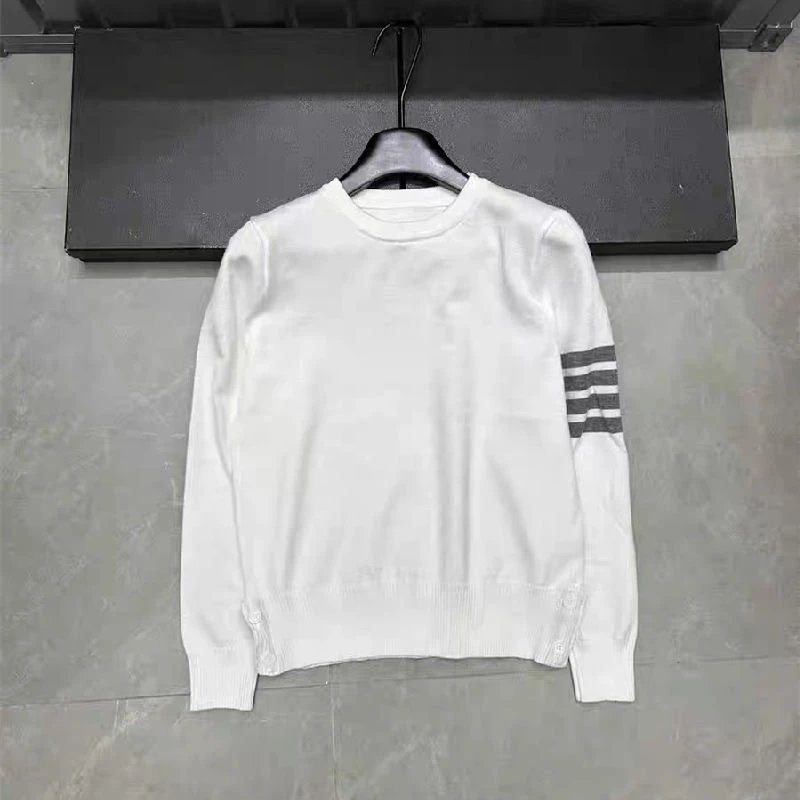 Thom Browne Classic Four-Bar Stripe Crewneck Sweatshirt Light Blue Sweater - 13