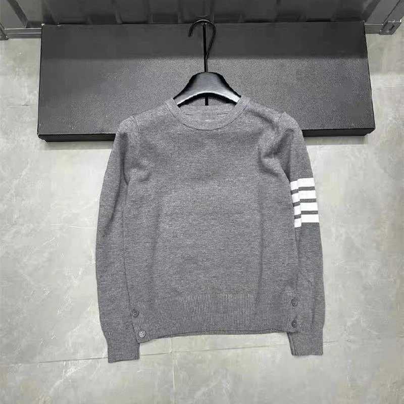 Thom Browne Classic Four-Bar Stripe Crewneck Sweatshirt Light Blue Sweater - 14