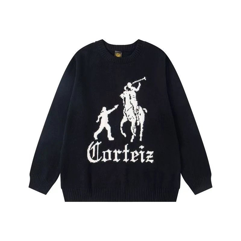 Corteiz Black Sweater with Warhorse Graphic