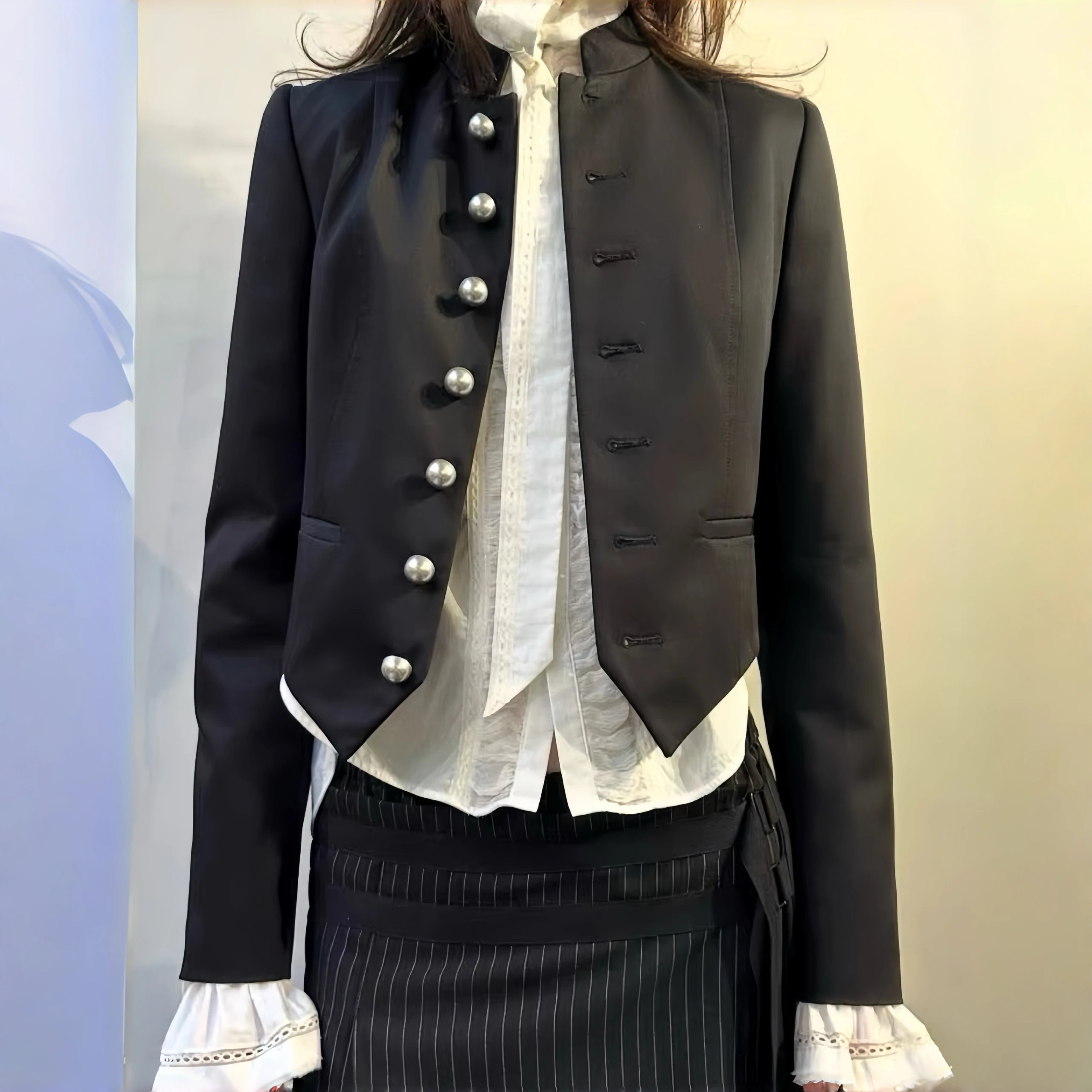 Annd 26FW Dark Pioneer Silver Button Napoleon Stand Collar Jacket
