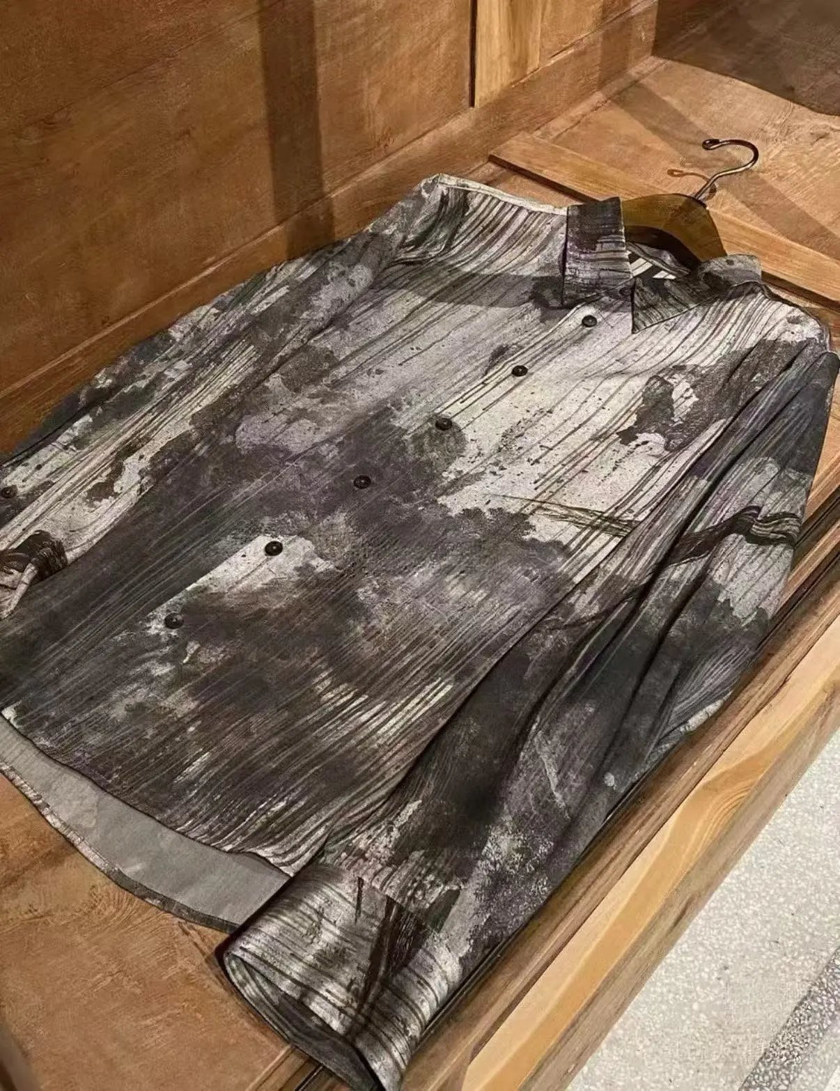 ZG Ink Wash Printed Silk Long-Sleeve Shirt