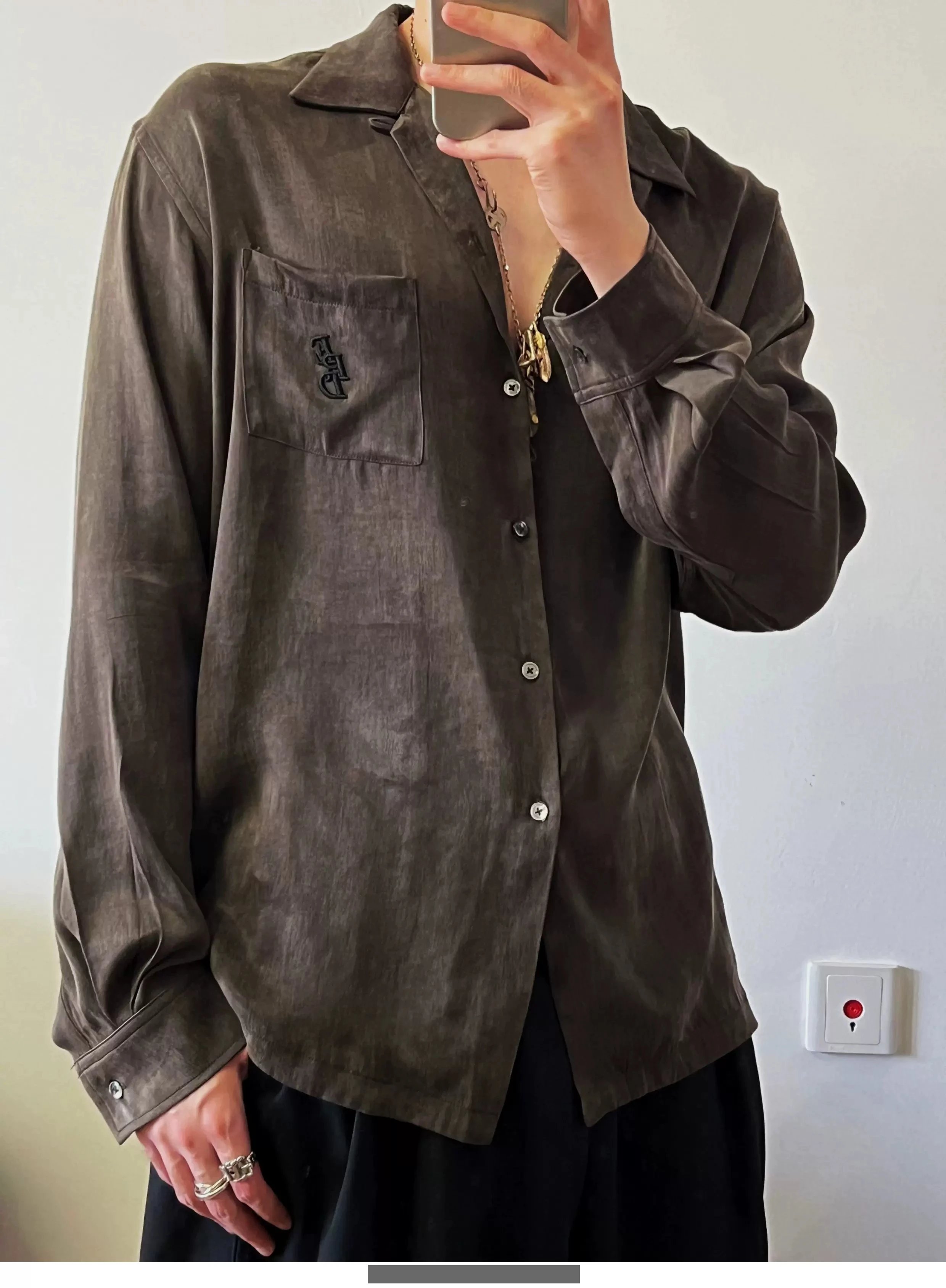 Enfants Riches Deporimes ERD melancholic second-generation embroidered heavy sand washed 100% copper ammonia silk shirt