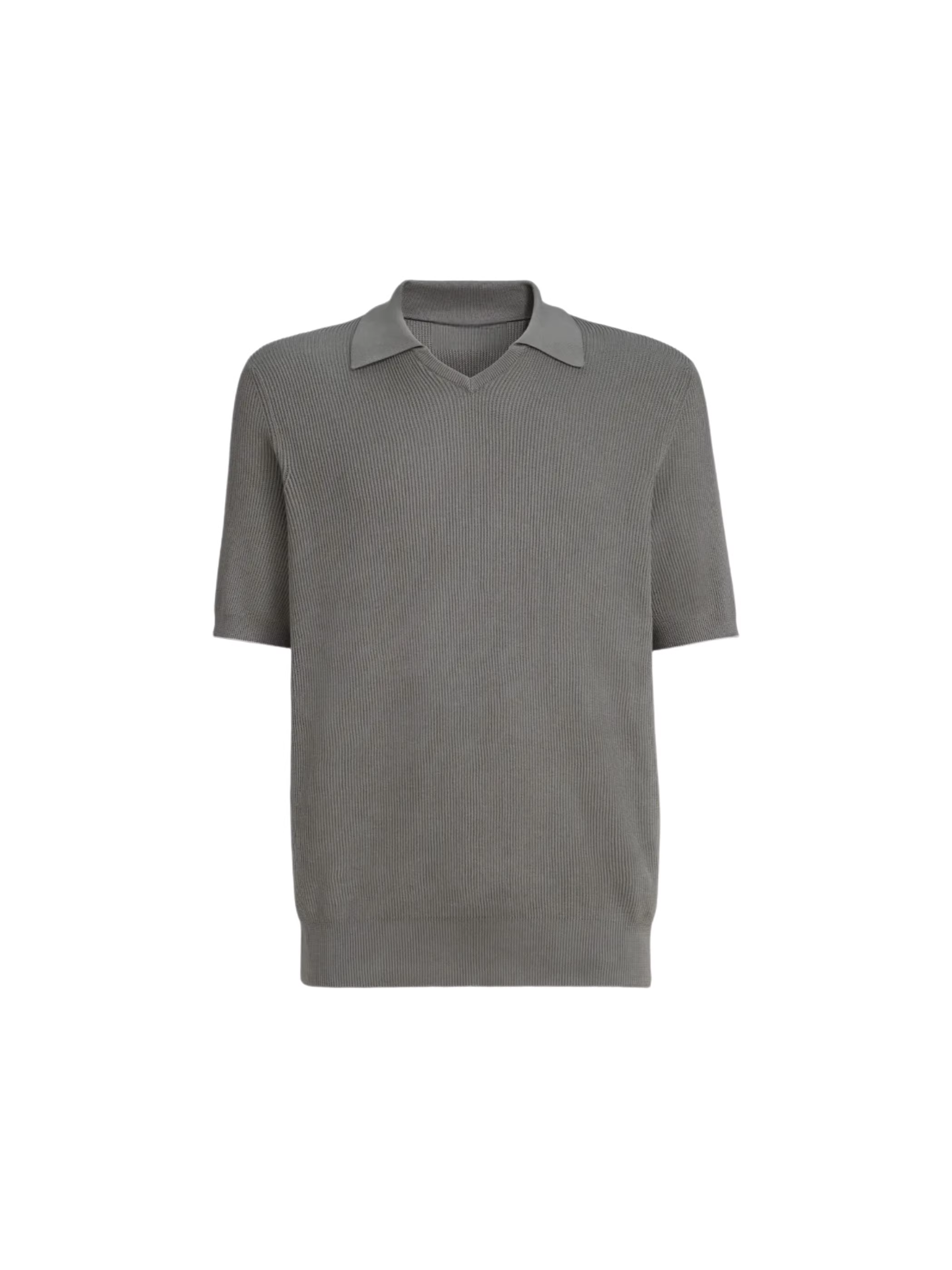 Italian Old Money BC Style Organic Long-Staple Cotton Ribbed Light V-Neck Casual Short-Sleeve Polo Knit