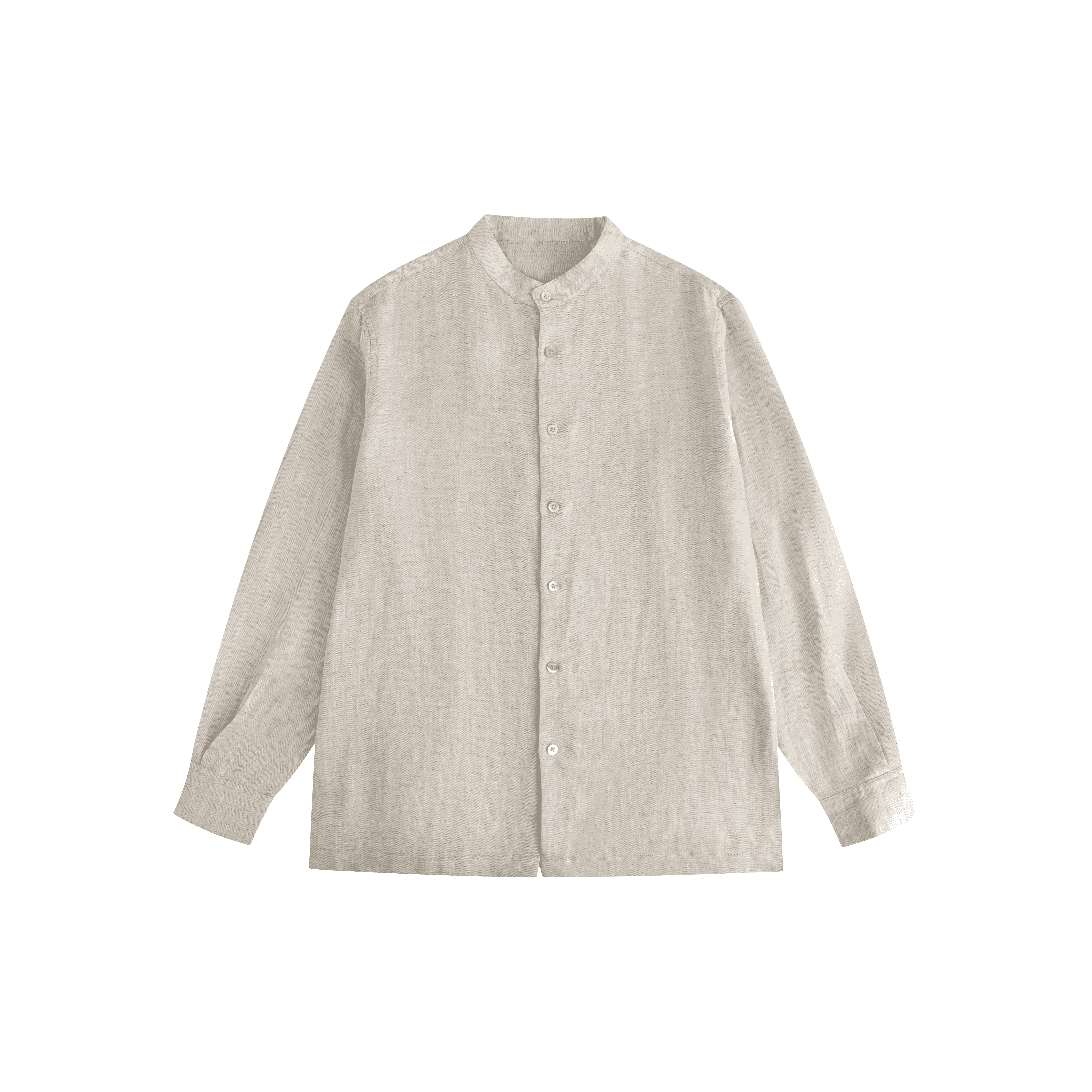 Italian Old Money BC Style Linen Ramie Relaxed Fit Herringbone Cuban Collar // Stand Collar Long Sleeve Shirt