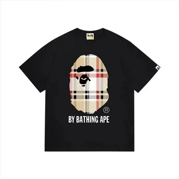 A Bathing Ape x Burberry Check Ape Head Black T-Shirt - 1