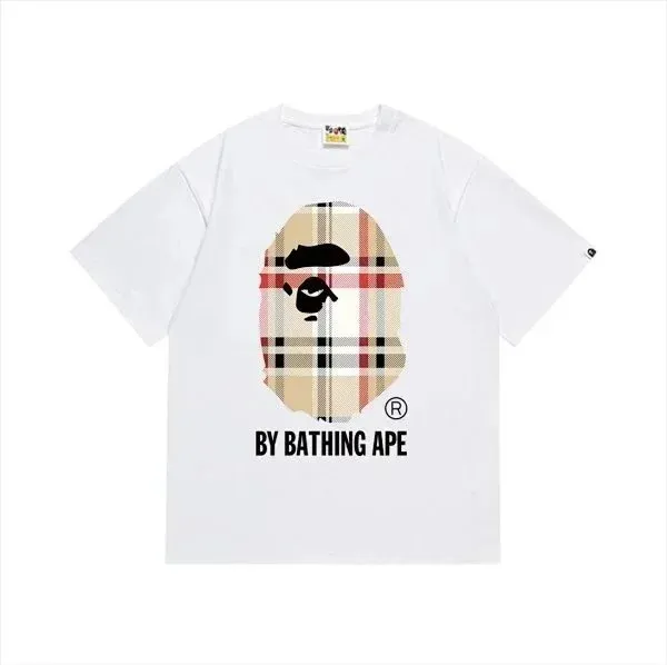 A Bathing Ape x Burberry Check Ape Head White T-Shirt - 1