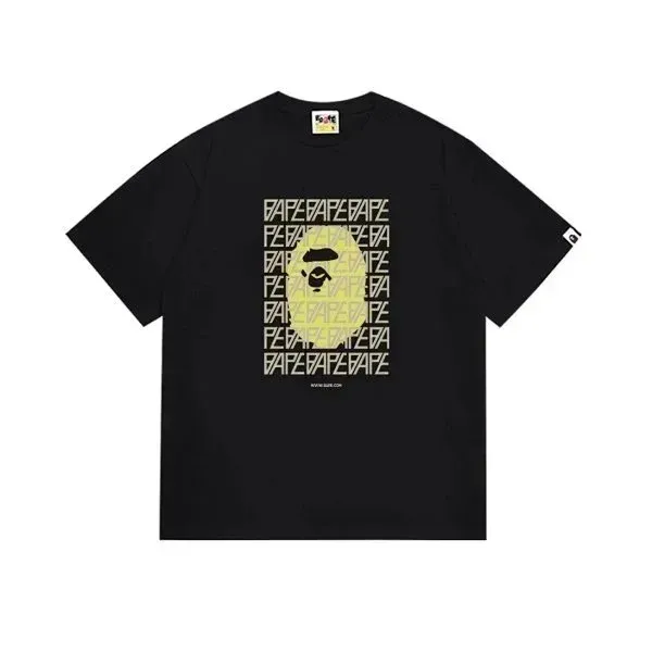 A Bathing Ape Logo Stacked Ape Head Black T-Shirt - 1