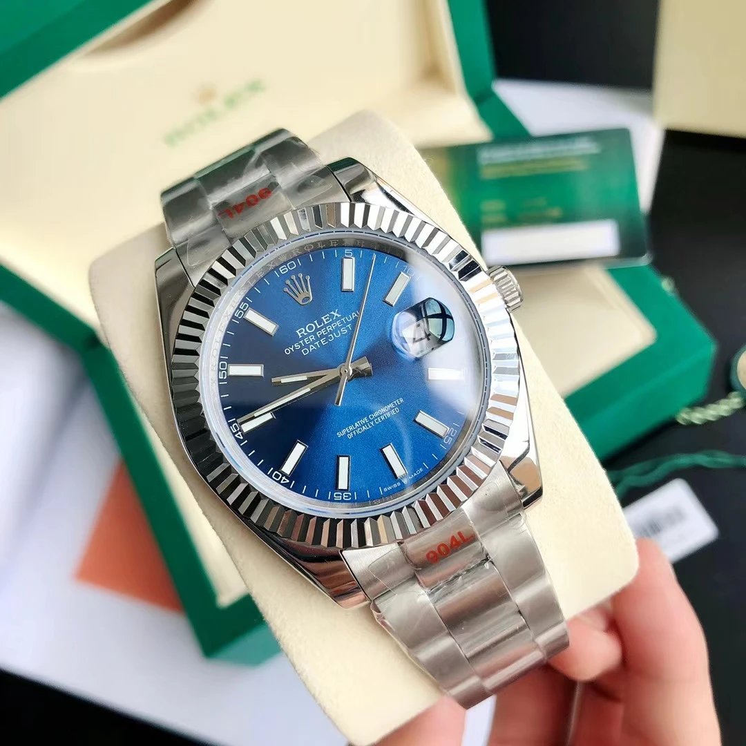 Silver Shell · Blue Plate · Three Beads Steel Strip Mineral Reinforced Mirror Glass / Without full package / 41MM