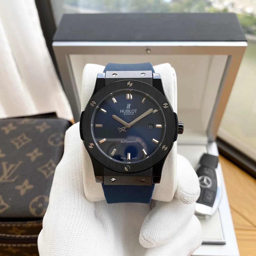 Black Case · Blue Dial · Blue Rubber Strap