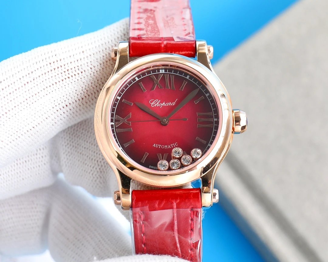 Design Chopard Happy Sport Automatic Red Dial Rose Gold Watch Watches - 7