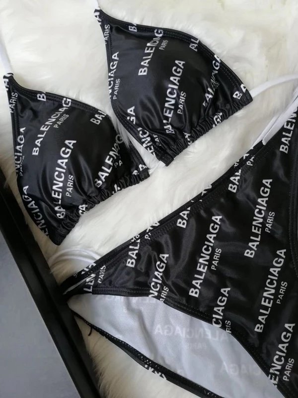Balenciaga Allover Logo Print Triangle Bikini Set